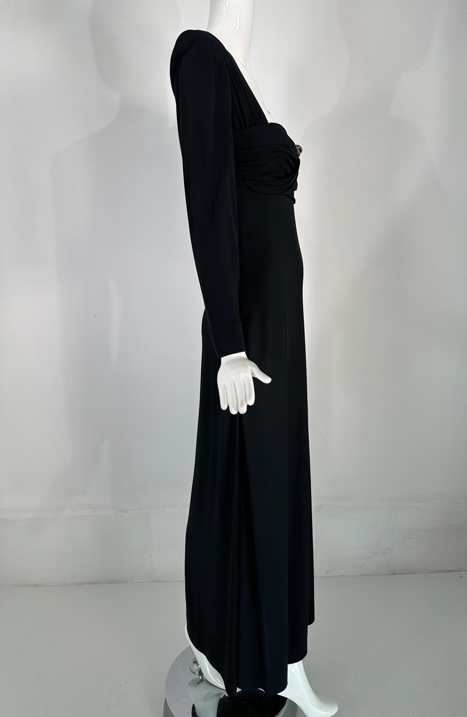 1940s Couture Old Hollywood Silky Black Jersey Shoulder drape Evening Gown  1