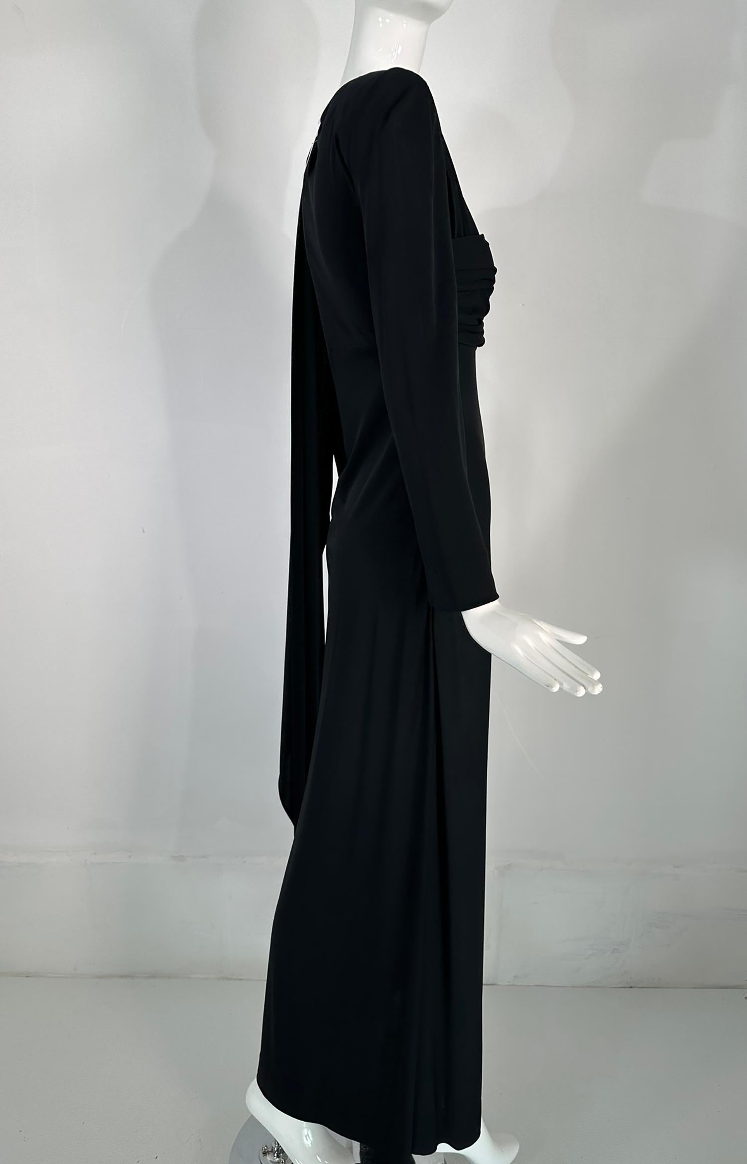 1940s Couture Old Hollywood Silky Black Jersey Shoulder drape Evening Gown  2