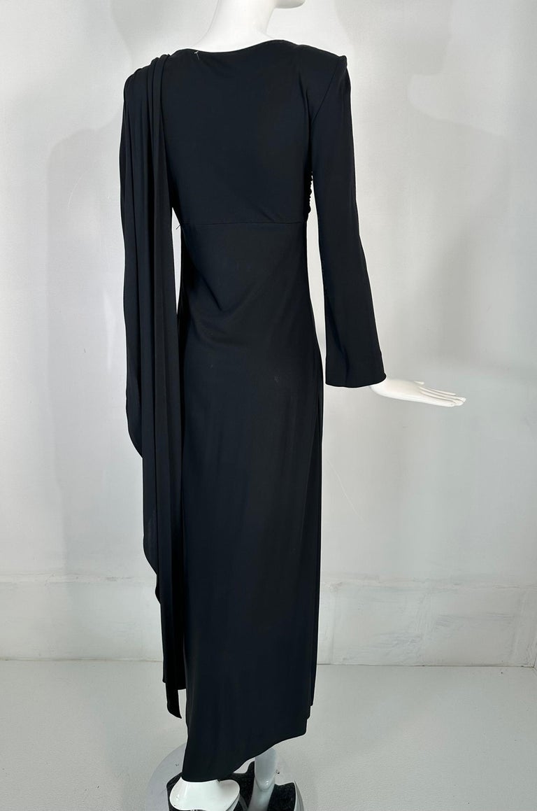 1940s Couture Old Hollywood Silky Black Jersey Shoulder drape Evening Gown  For Sale at 1stDibs