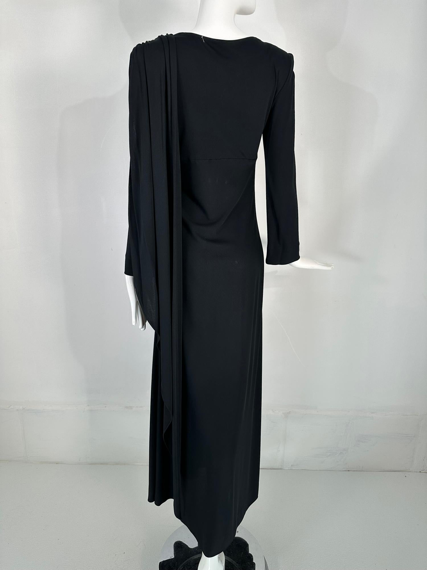 1940s Couture Old Hollywood Silky Black Jersey Shoulder drape Evening Gown  5