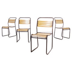 1940's Cox Tubular Metal Slatted Dining Chairs - Set of Four