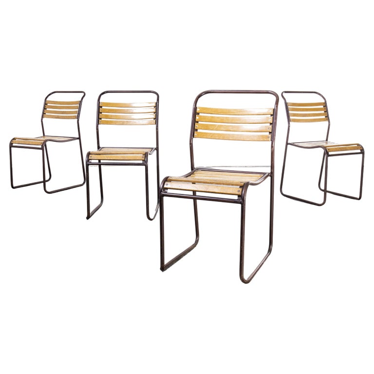 1940's Cox Tubular Metal Slatted Dining Chairs - Set of Four For Sale