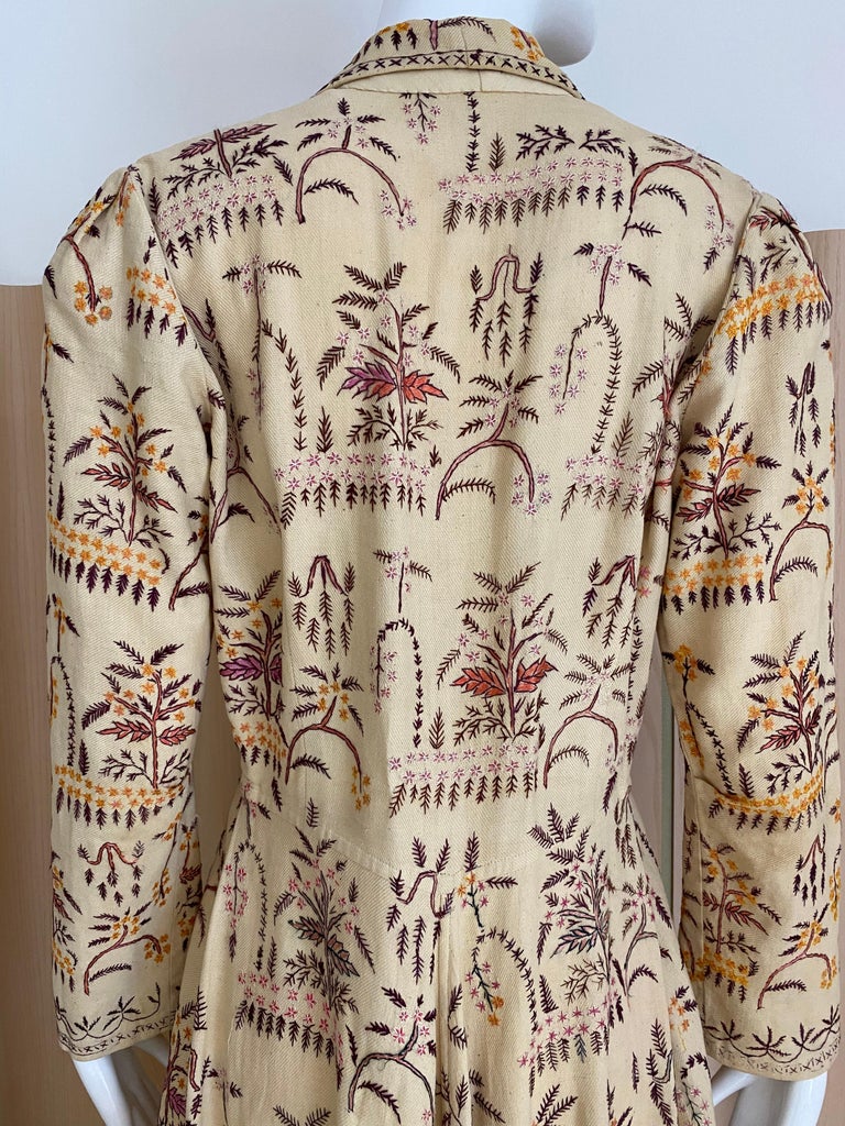 Women's 1940s  Cream Embroidered Cotton Coat Dress 