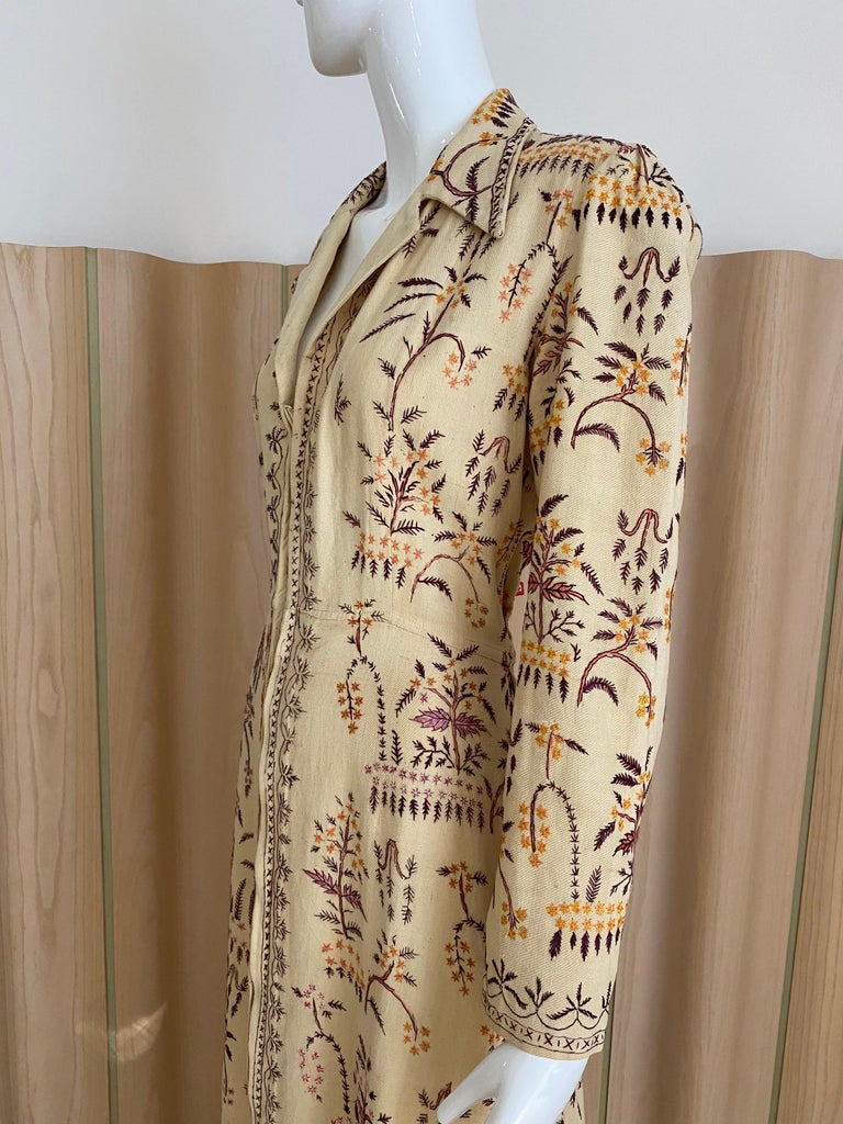 1940s  Cream Embroidered Cotton Coat Dress  2