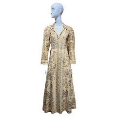 1940s  Cream Embroidered Cotton Coat Dress 