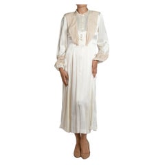 1940S Cream Silk Crepe Back Satin Negligee