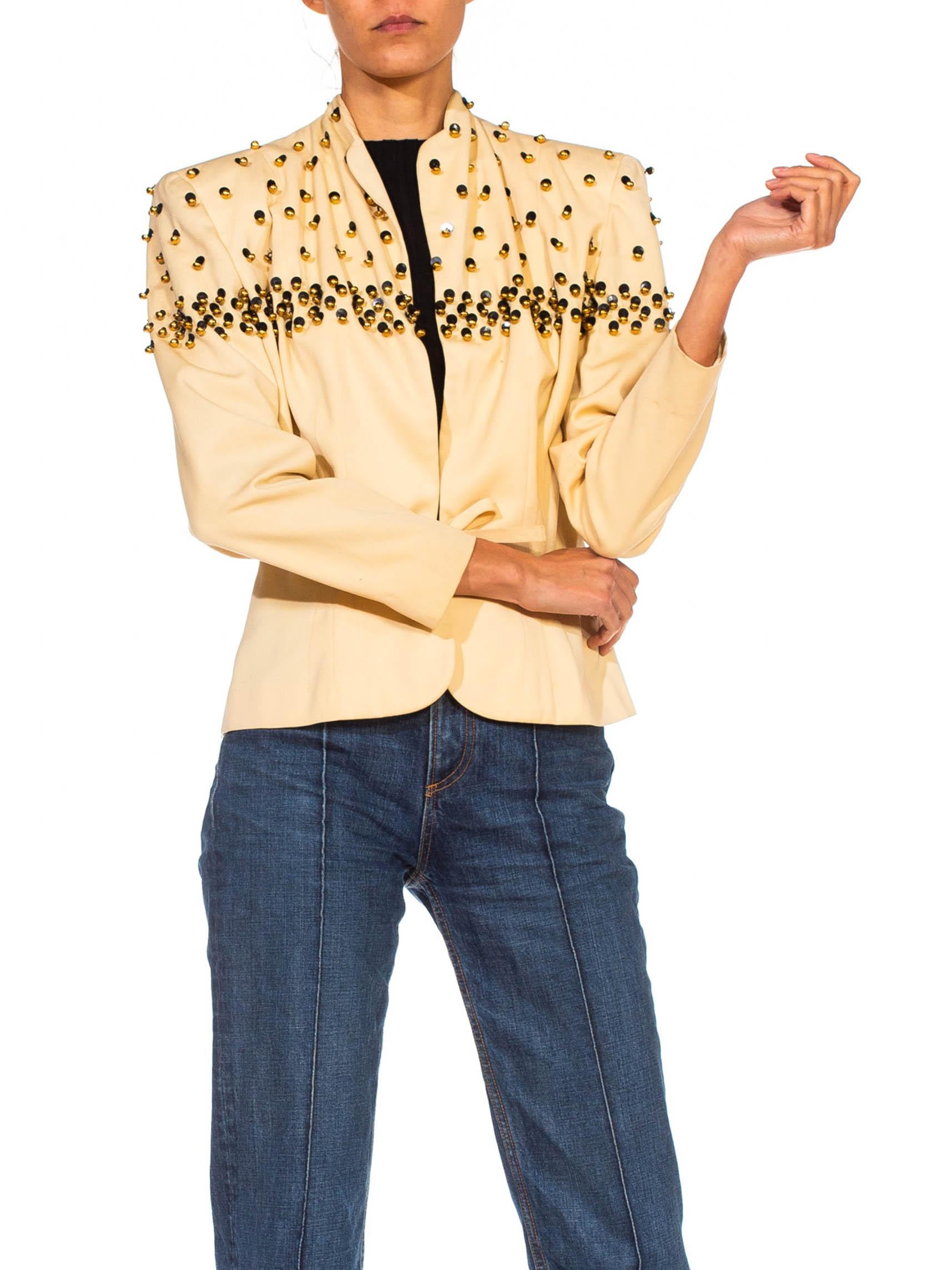 Women's 1940S Cream Wool Gabardine Jacket Embellished With Dangling Brass Beads