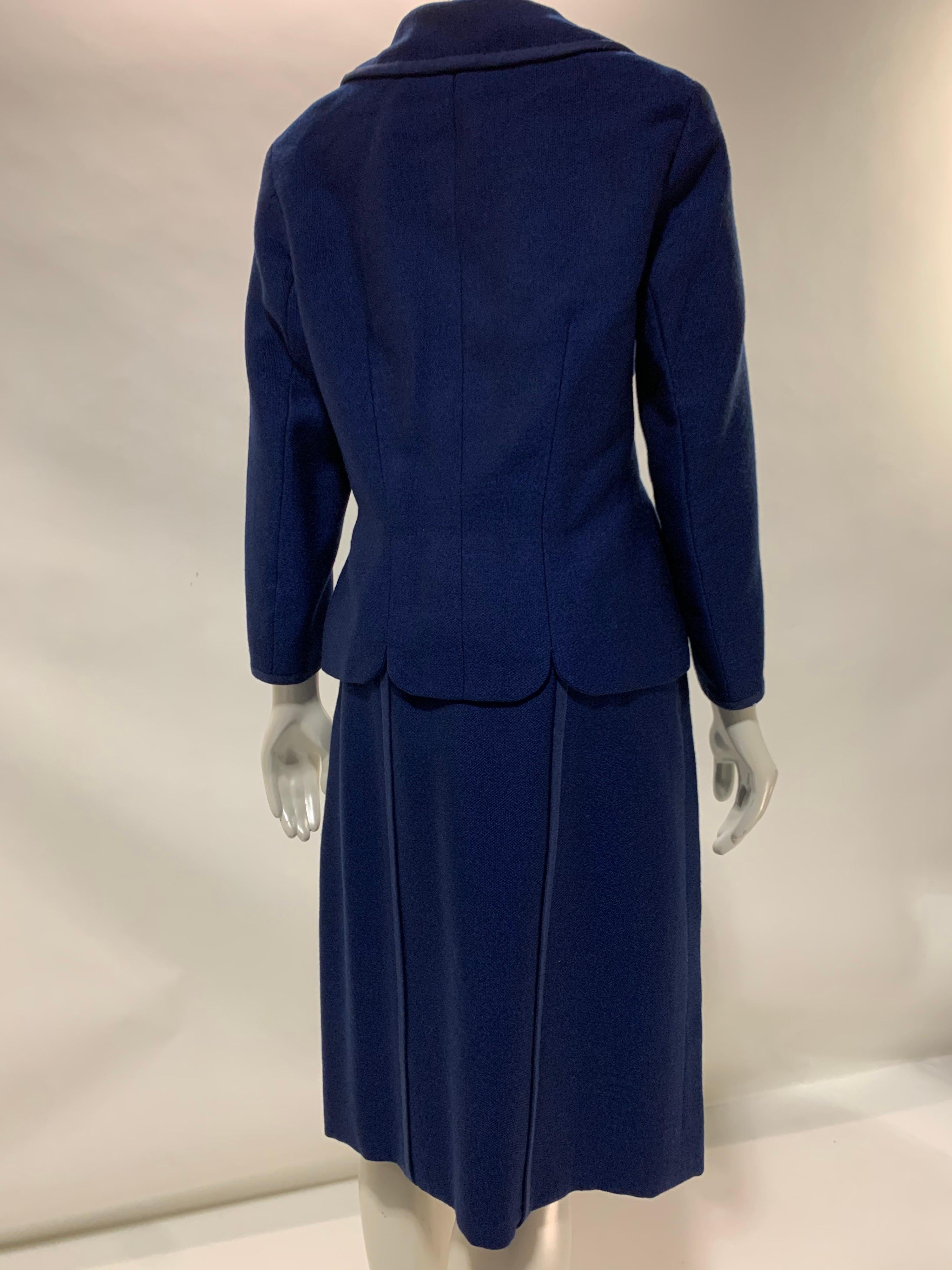 1940s Creed of London Finely Tailored Couture Royal Blue Skirt Suit w/ Caplet  For Sale 2