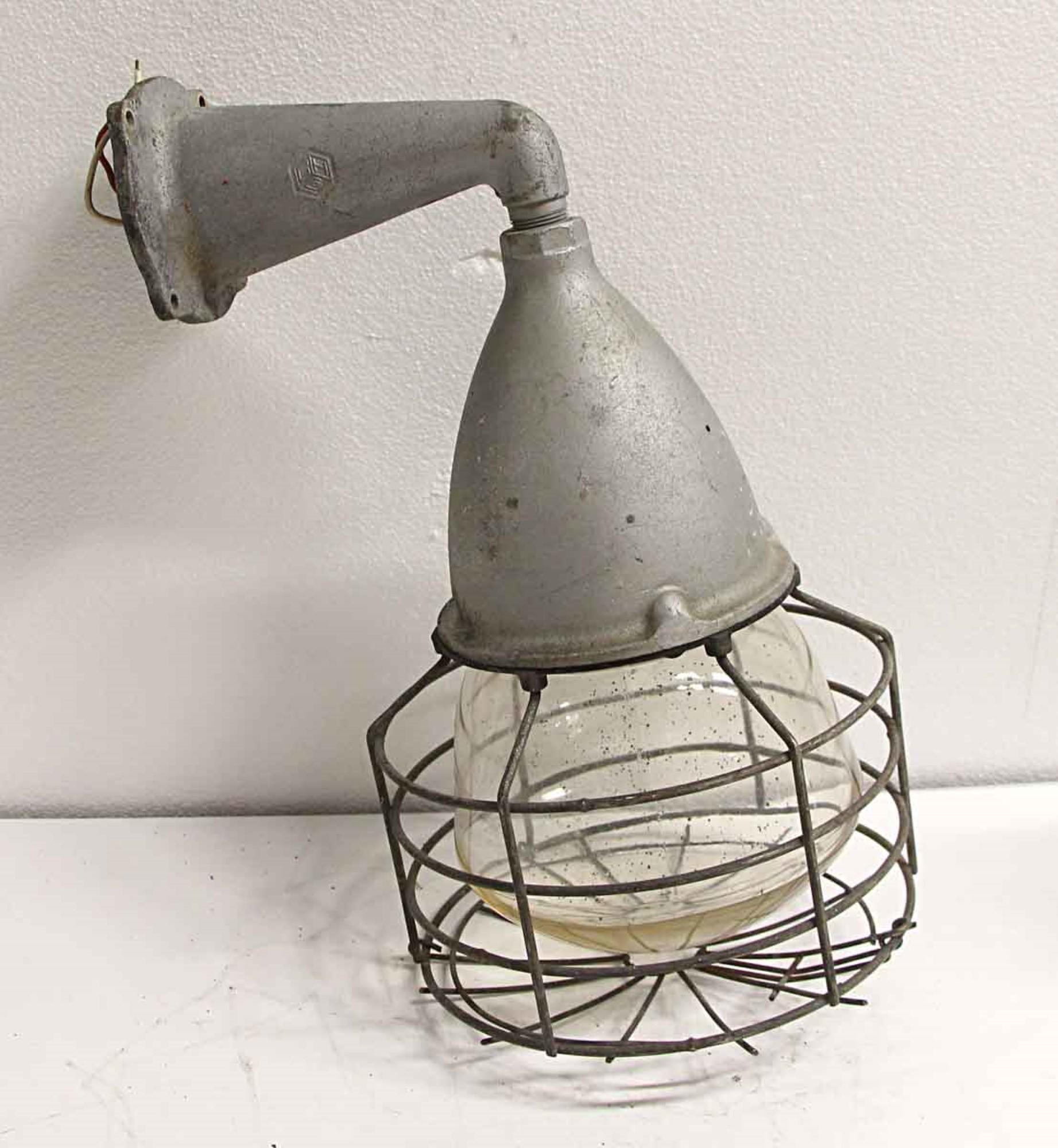 Mid-20th Century 1940s Cross-Hinds Industrial Nautical Cage Light Sconce with Original Glass