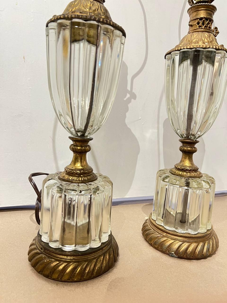 Pair of 1940’s Crystal Table Lamps with Bronze Fittings In Good Condition For Sale In New York, NY