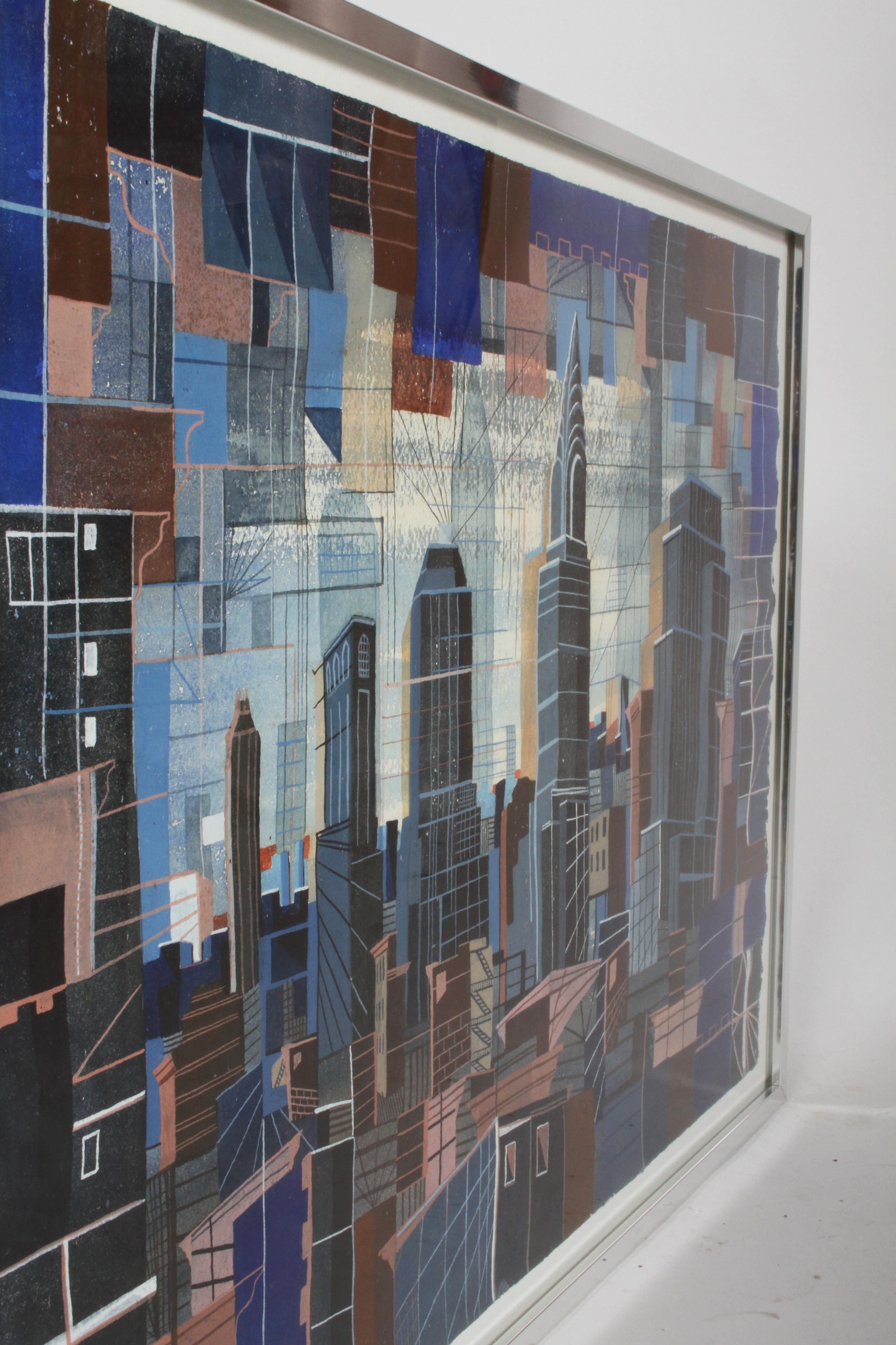 1940's Cubist Art Painting of New York City Skyline by Artist Theodore Hancock For Sale 1