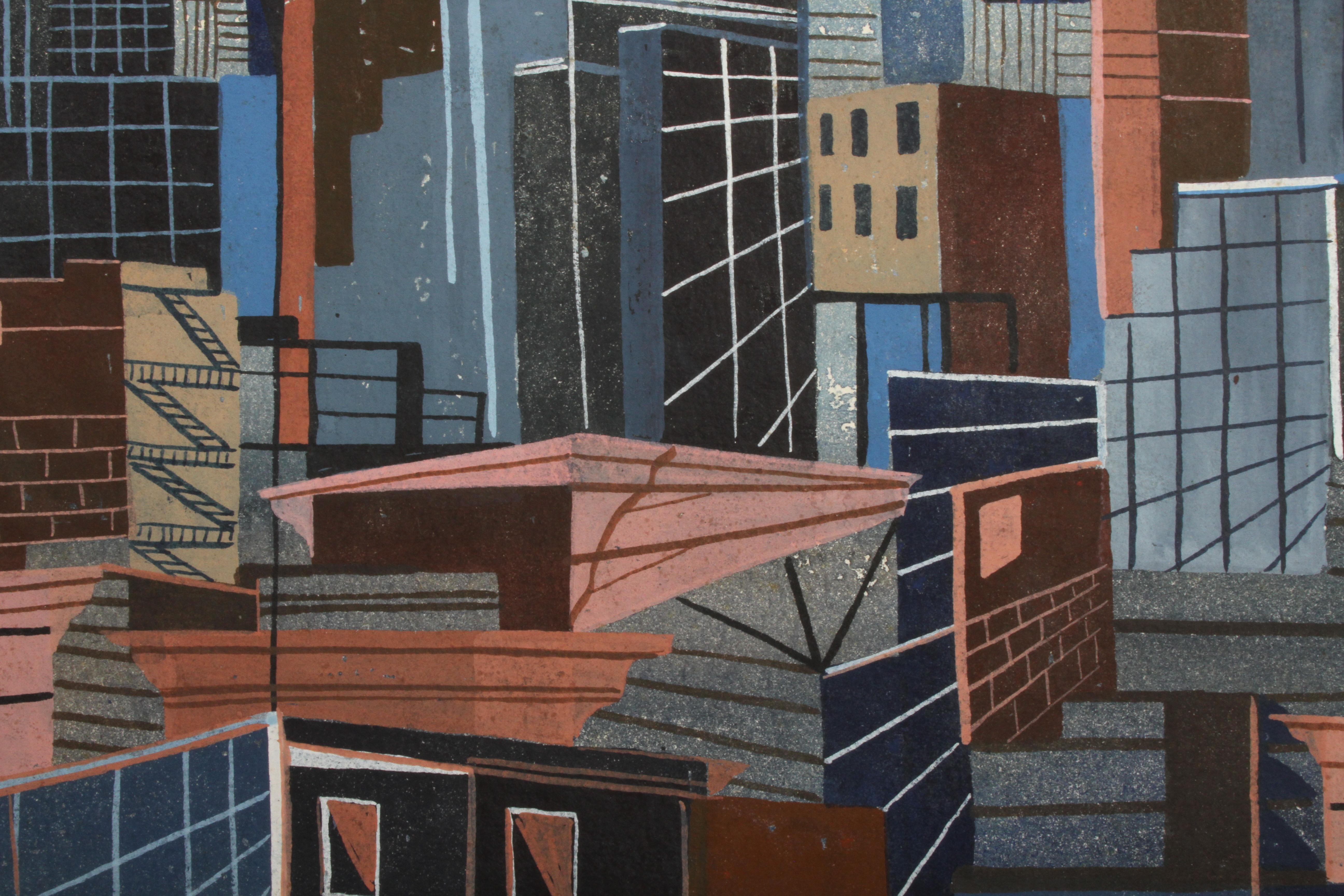 Mid-20th Century 1940's Cubist Art Painting of New York City Skyline by Artist Theodore Hancock For Sale