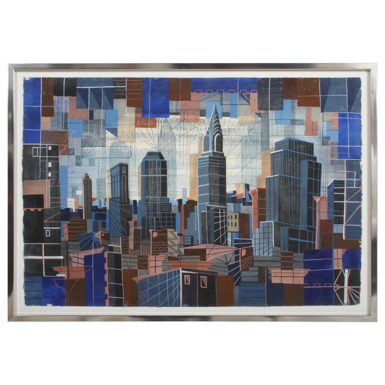 1940's Cubist Art Painting of New York City Skyline by Artist Theodore ...