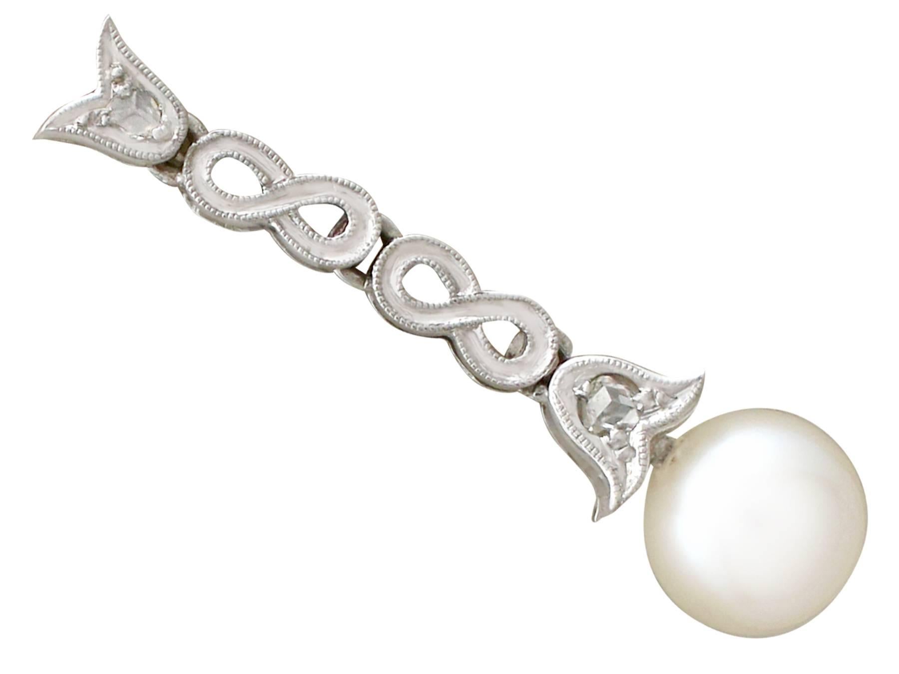 Women's 1940s Cultured Pearl Diamond, 14 Carat White Gold Drop Earrings