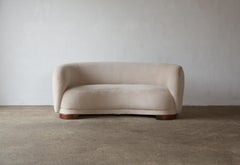 1940s Curved Danish Cabinetmaker Banana Sofa, Newly Upholstered in Alpaca