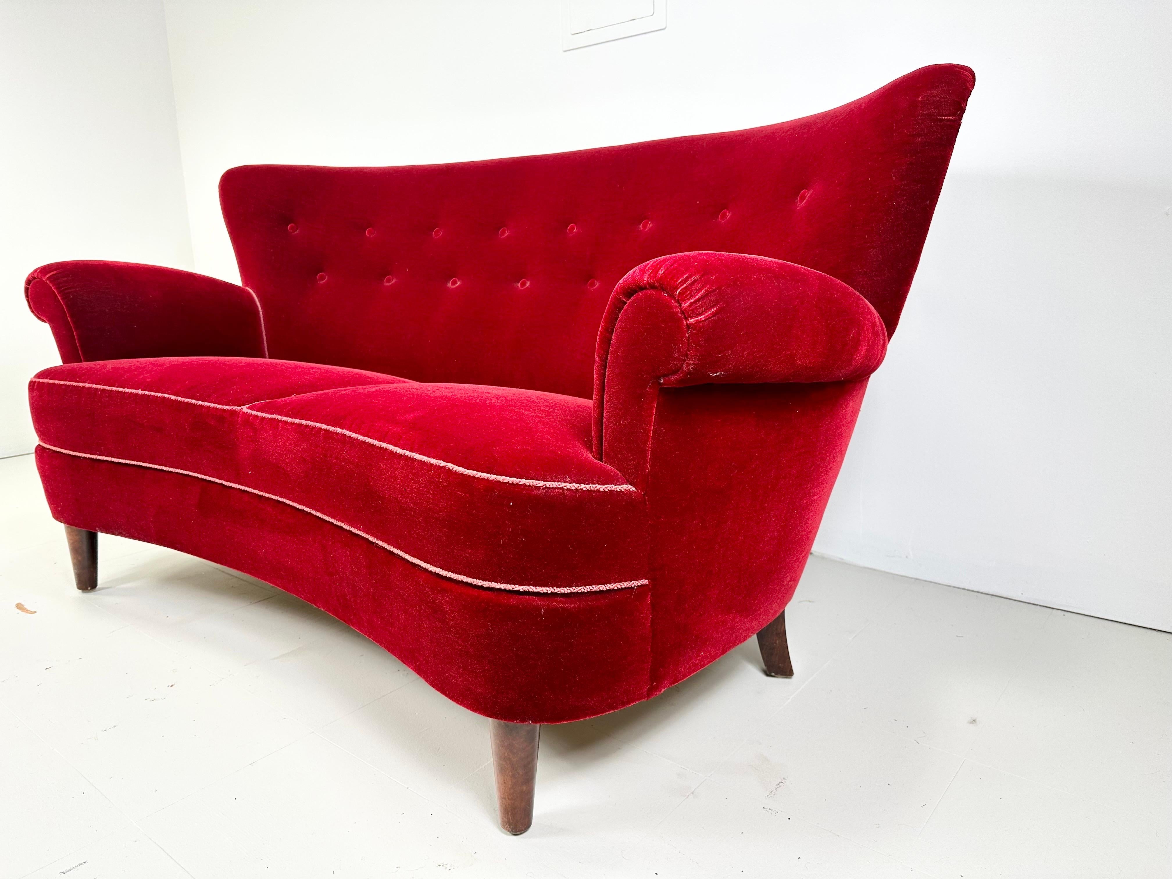 Scandinavian Modern 1940’s Curved Danish Sofa For Sale