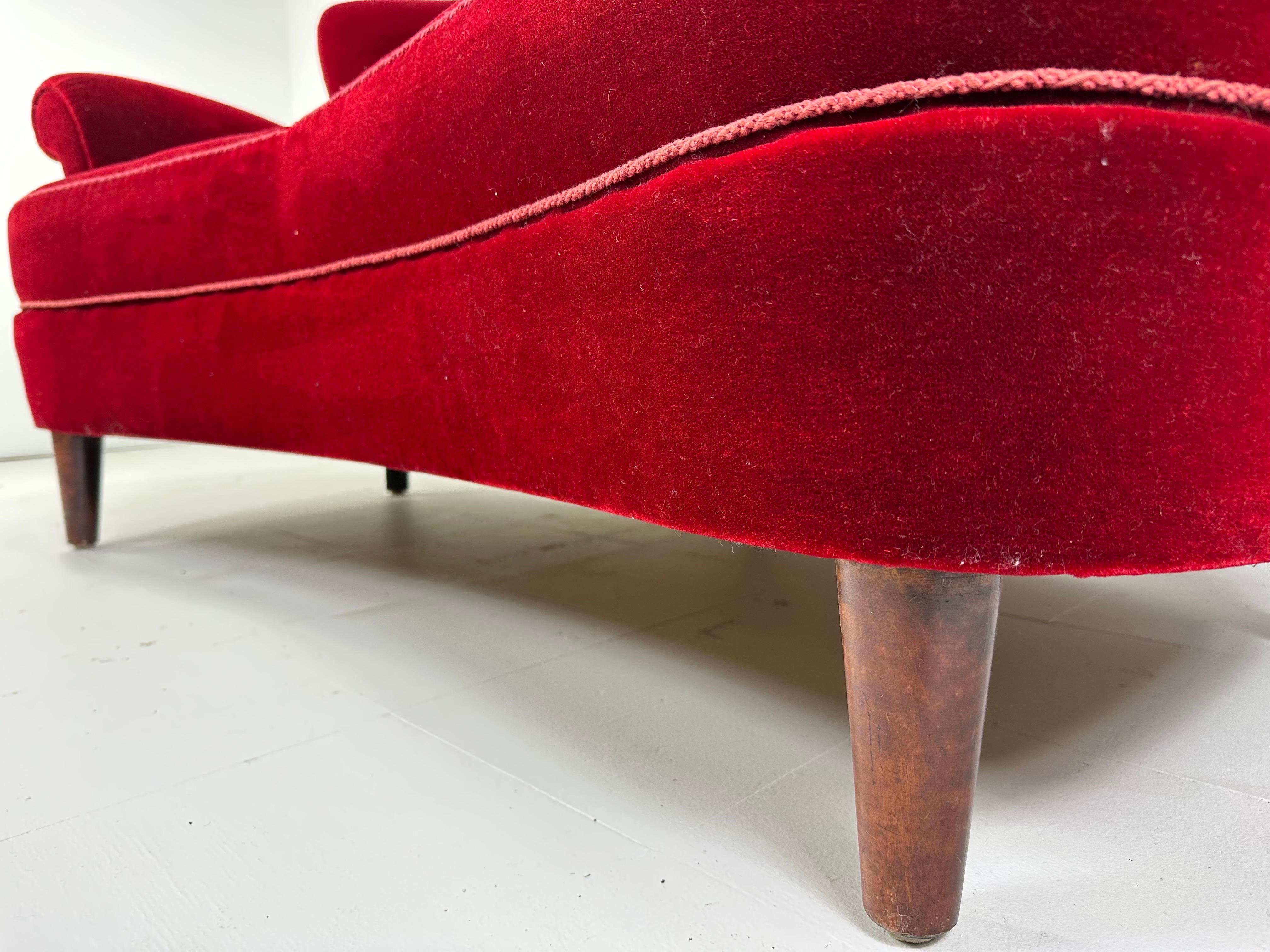 Velvet 1940’s Curved Danish Sofa For Sale