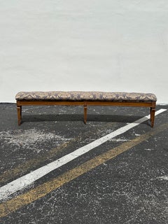 1940s Curved Long Purple Damask Tufted Neoclassical Style Wood Bench