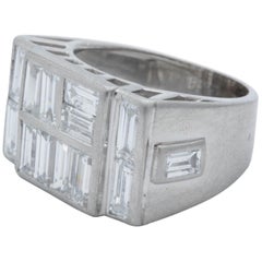 1940s Custom Cut Baguette Diamonds with Platinum Setting Unisex Ring 1940s Custom Cut Baguette Diamonds with Platinum Setting Unisex Ring