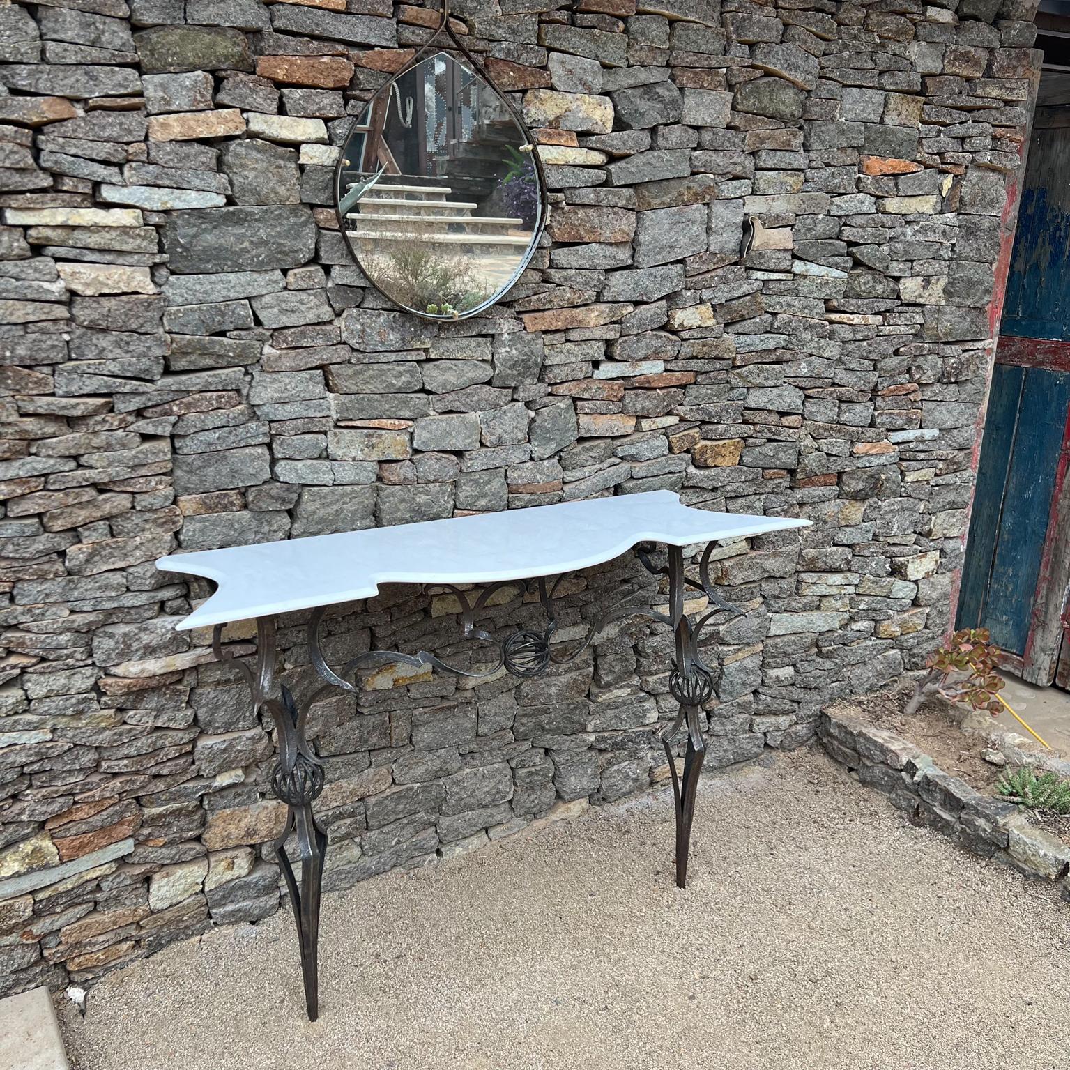 1940s Italian Console Table Wrought Iron Marble Style Gilbert Poillerat For Sale 11
