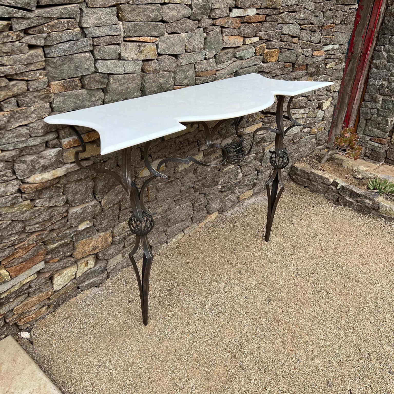 Mid-20th Century 1940s Italian Console Table Wrought Iron Marble Style Gilbert Poillerat For Sale