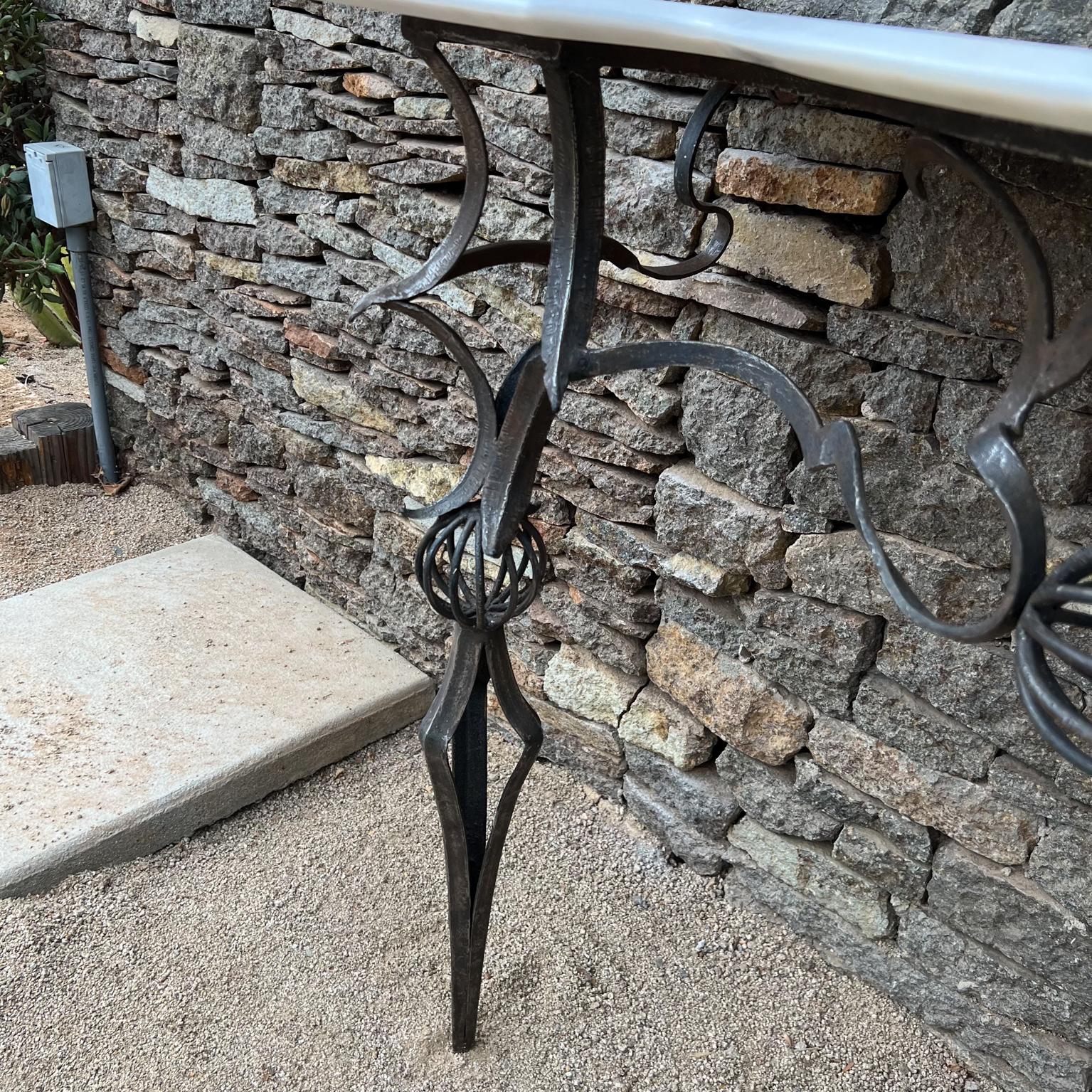 1940s Italian Console Table Wrought Iron Marble Style Gilbert Poillerat For Sale 4