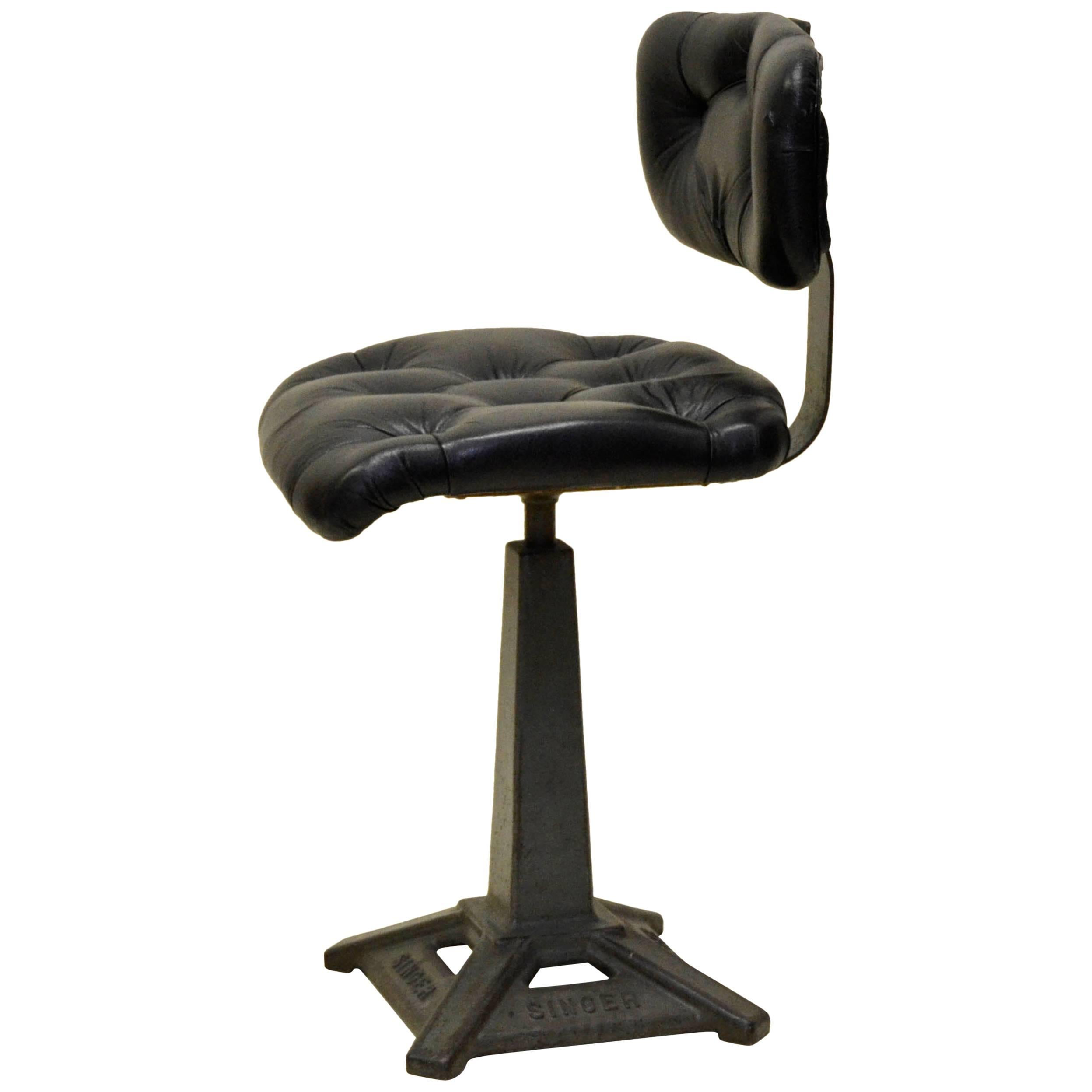 1940s Customized Polished Metal Industrial Singer Factory Work Chair