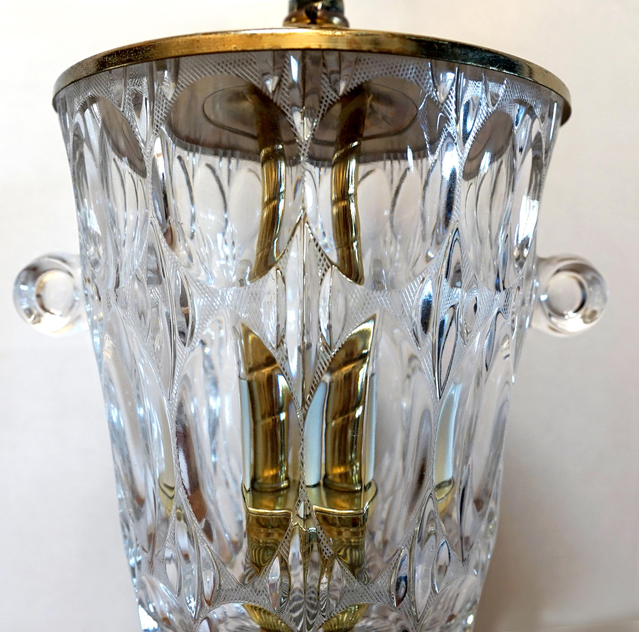 20th Century 1940s Cut Crystal Thumbprint Brass Mounted Table Lamp For Sale