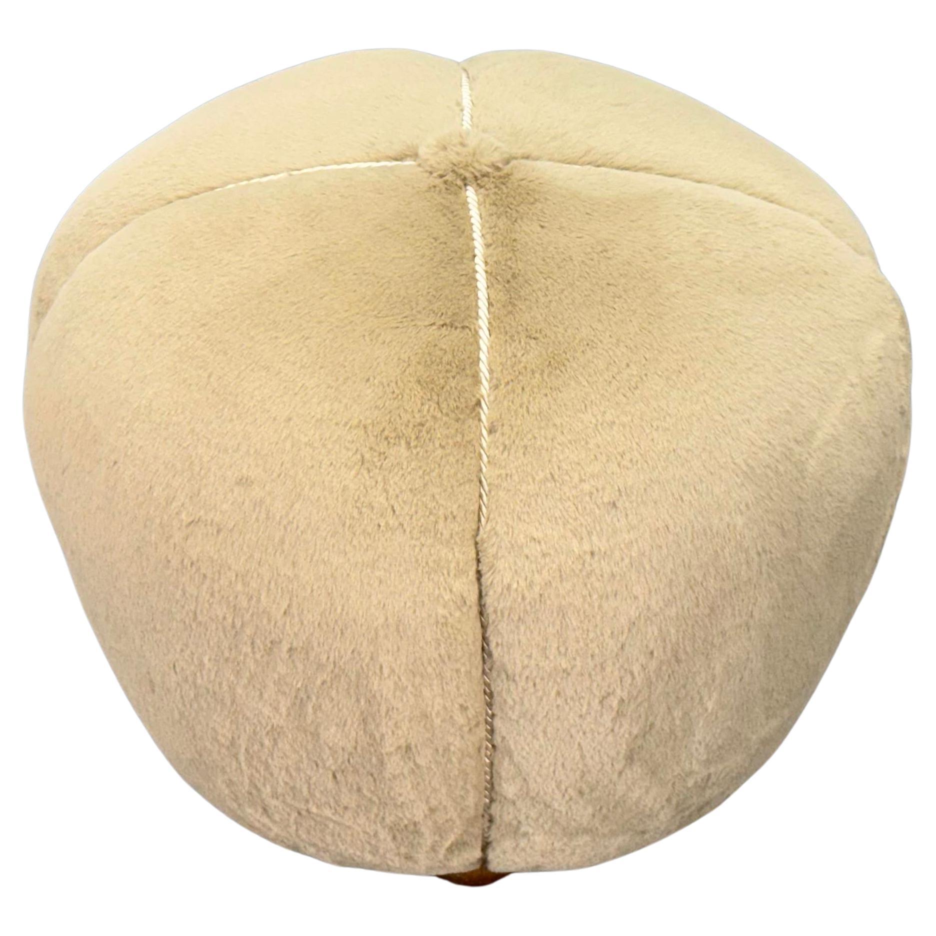 1940s Czech Art Deco Round Stool with Faux Rabbit Upholstery For Sale