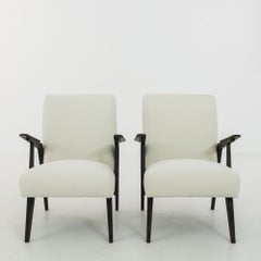 1940s Czech White Upholstered Armchairs, a Pair