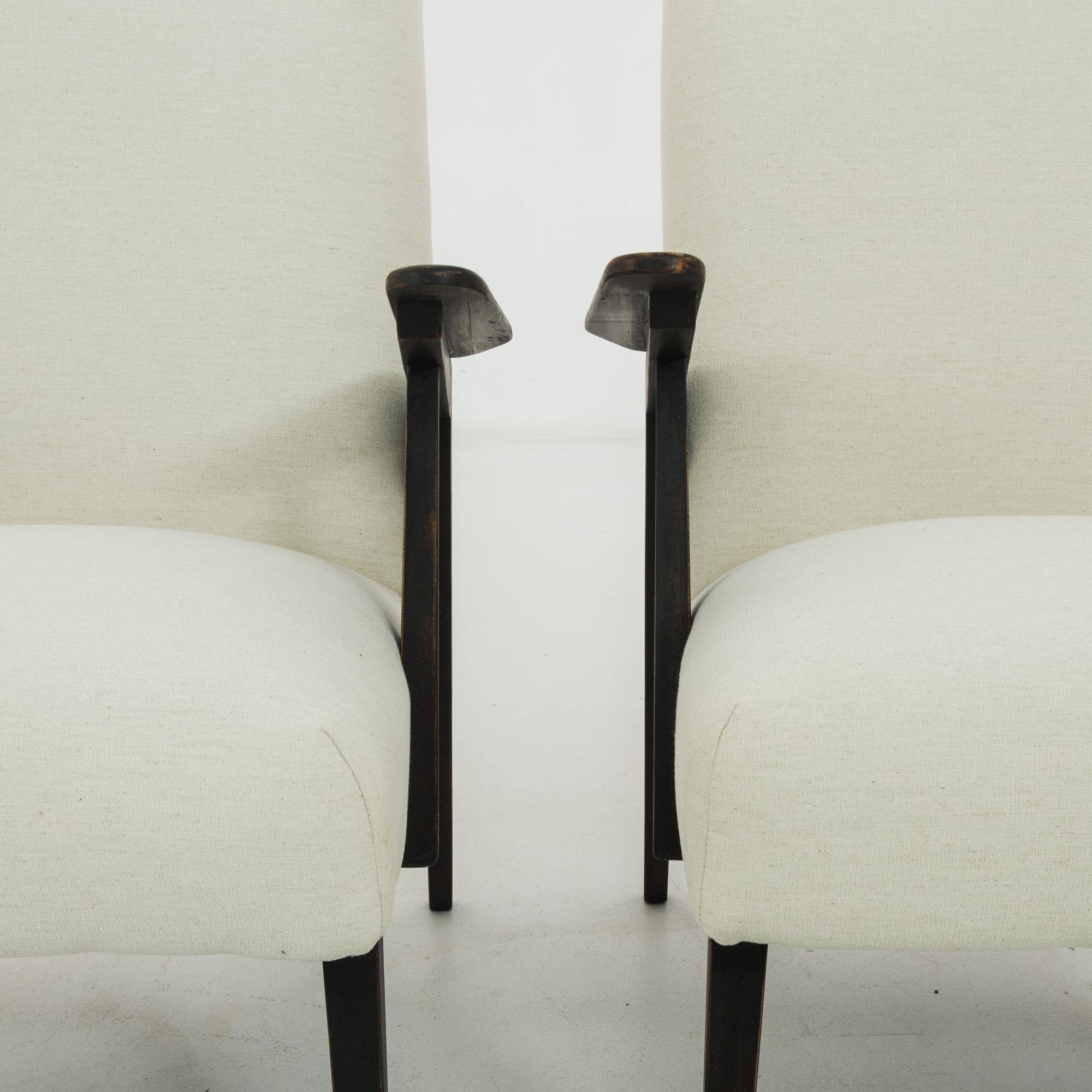 Mid-20th Century 1940s Czech White Upholstered Armchairs, a Pair For Sale