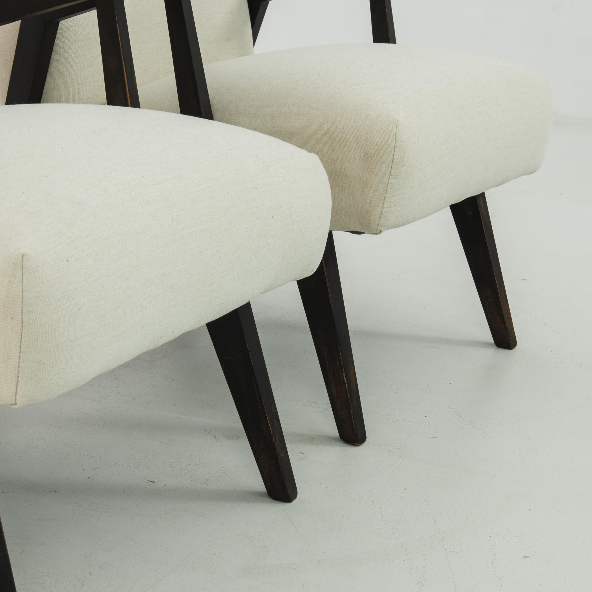 1940s Czech White Upholstered Armchairs, a Pair For Sale 1