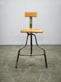 1940s Czechoslovak Industrial Height Adjustable Swivel Workshop Chair