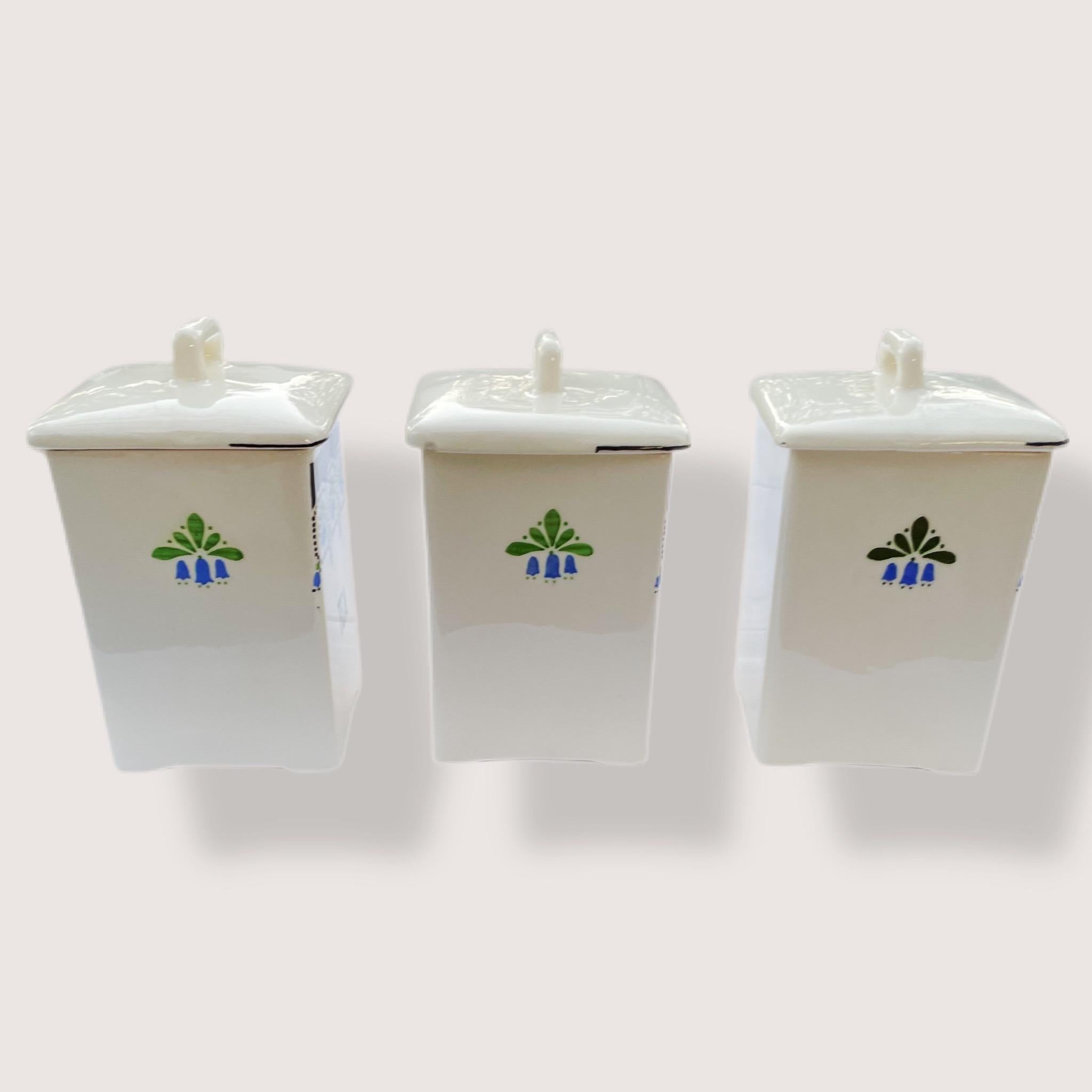 Glazed 1940s Czechoslovakian Ceramic Canisters, Set of 3