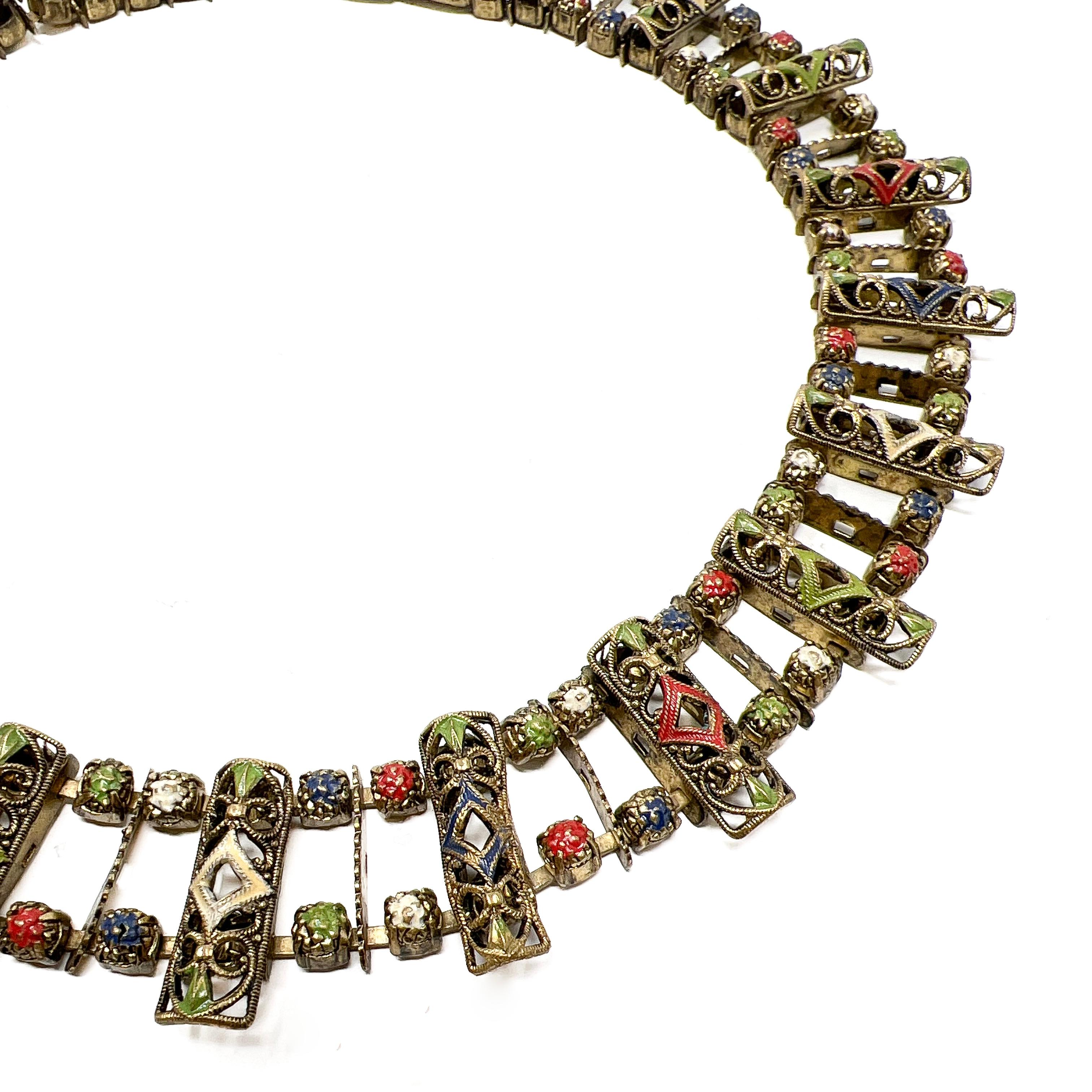 Collana cecoslovacca degli anni '40 in filigrana e smalto vintage in vendita 2