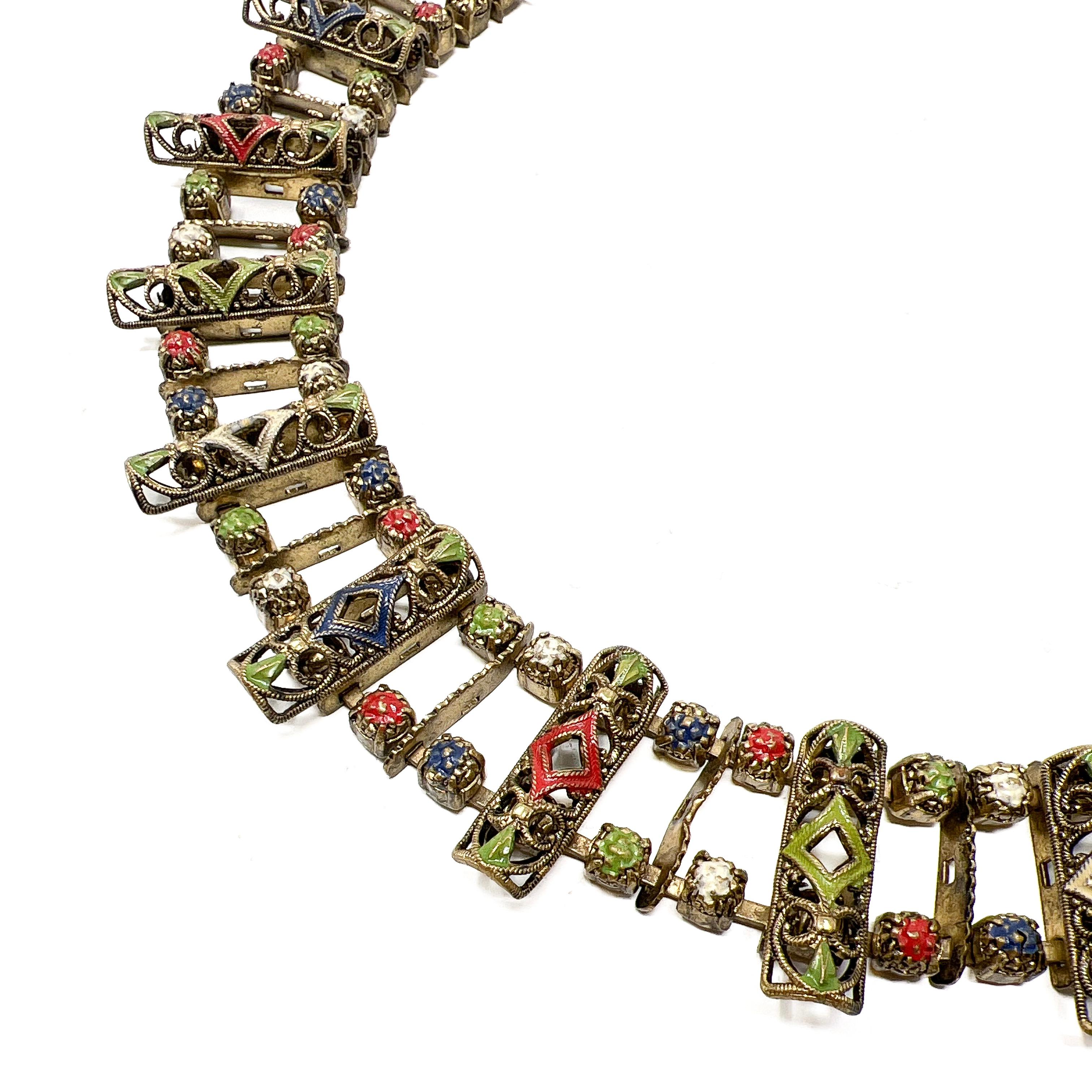Collana cecoslovacca degli anni '40 in filigrana e smalto vintage in vendita 3