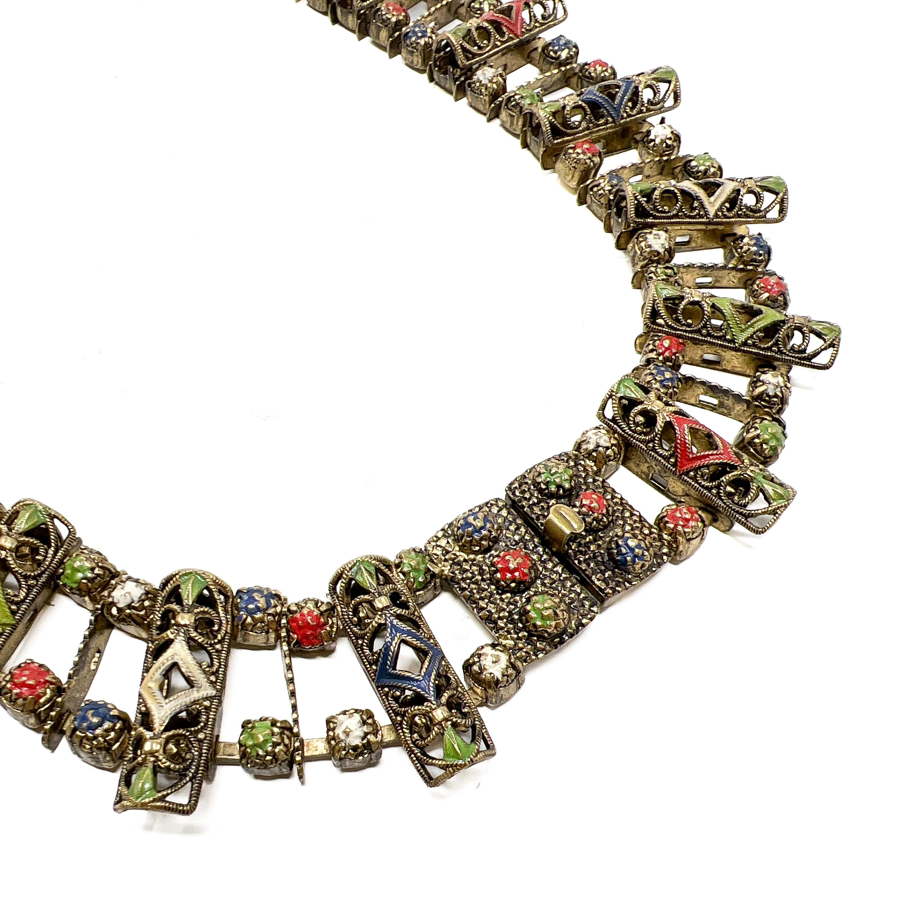 Collana cecoslovacca degli anni '40 in filigrana e smalto vintage in vendita 4
