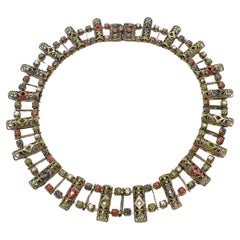 1940s Czechoslovakian Filigree and Enamel Vintage Collar Necklace