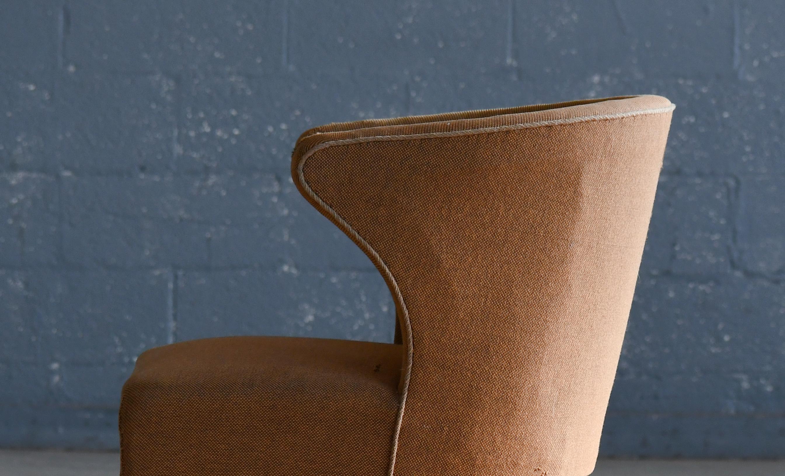 Wool 1940's Danish Accent or Armchair in style of Fritz Hansen Natural Maple Legs