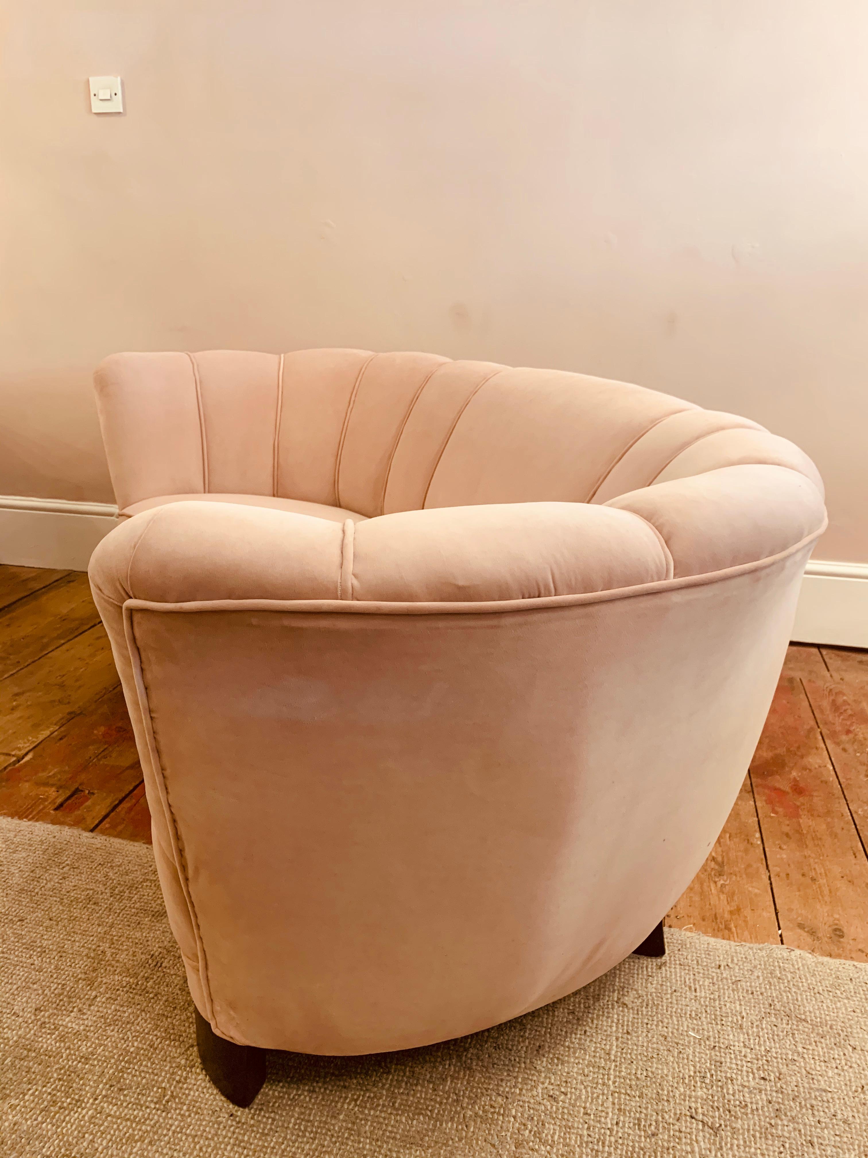 1940s Danish Banana Shaped Scalloped Sofa in Blush Pink 4