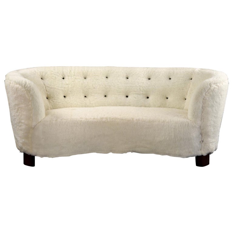 1940s Danish Banana Sofa By Slagelse Mobelvaerk In Lamb S Wool