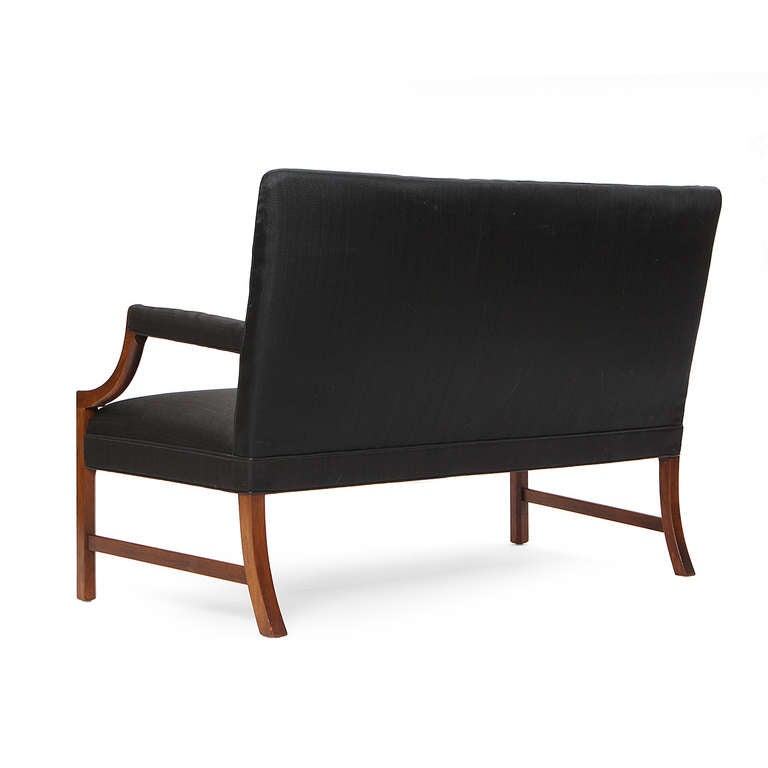 1940s Danish Black Horsehair Settee by Ole Wanscher for A.J. Iversen In Good Condition For Sale In Sagaponack, NY