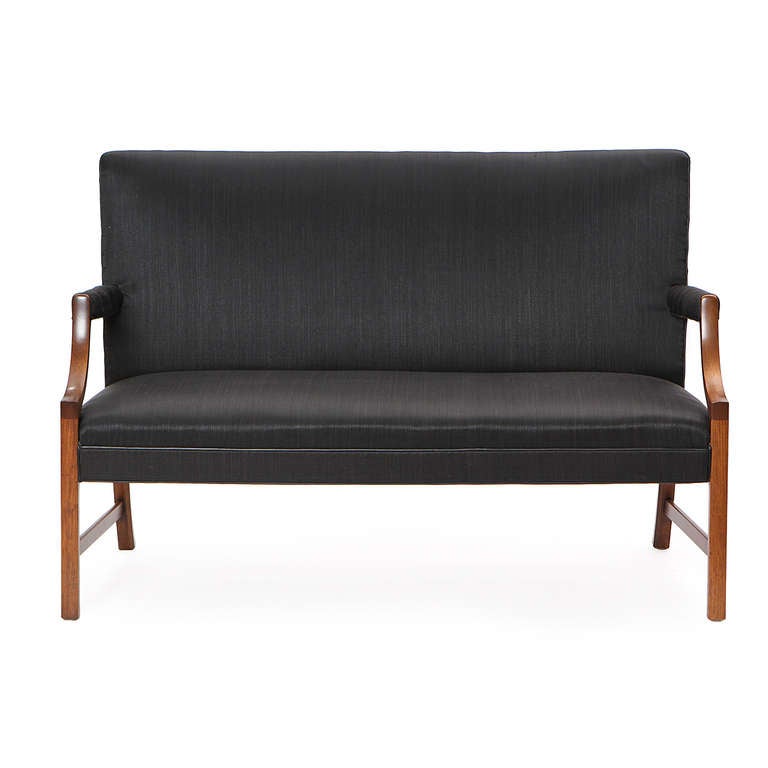 Mid-20th Century 1940s Danish Black Horsehair Settee by Ole Wanscher for A.J. Iversen For Sale