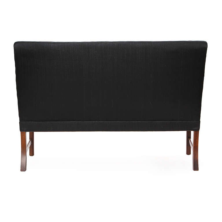 Mahogany 1940s Danish Black Horsehair Settee by Ole Wanscher for A.J. Iversen For Sale