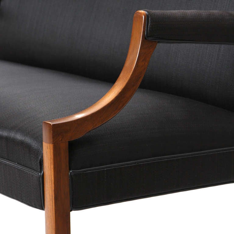 1940s Danish Black Horsehair Settee by Ole Wanscher for A.J. Iversen For Sale 1