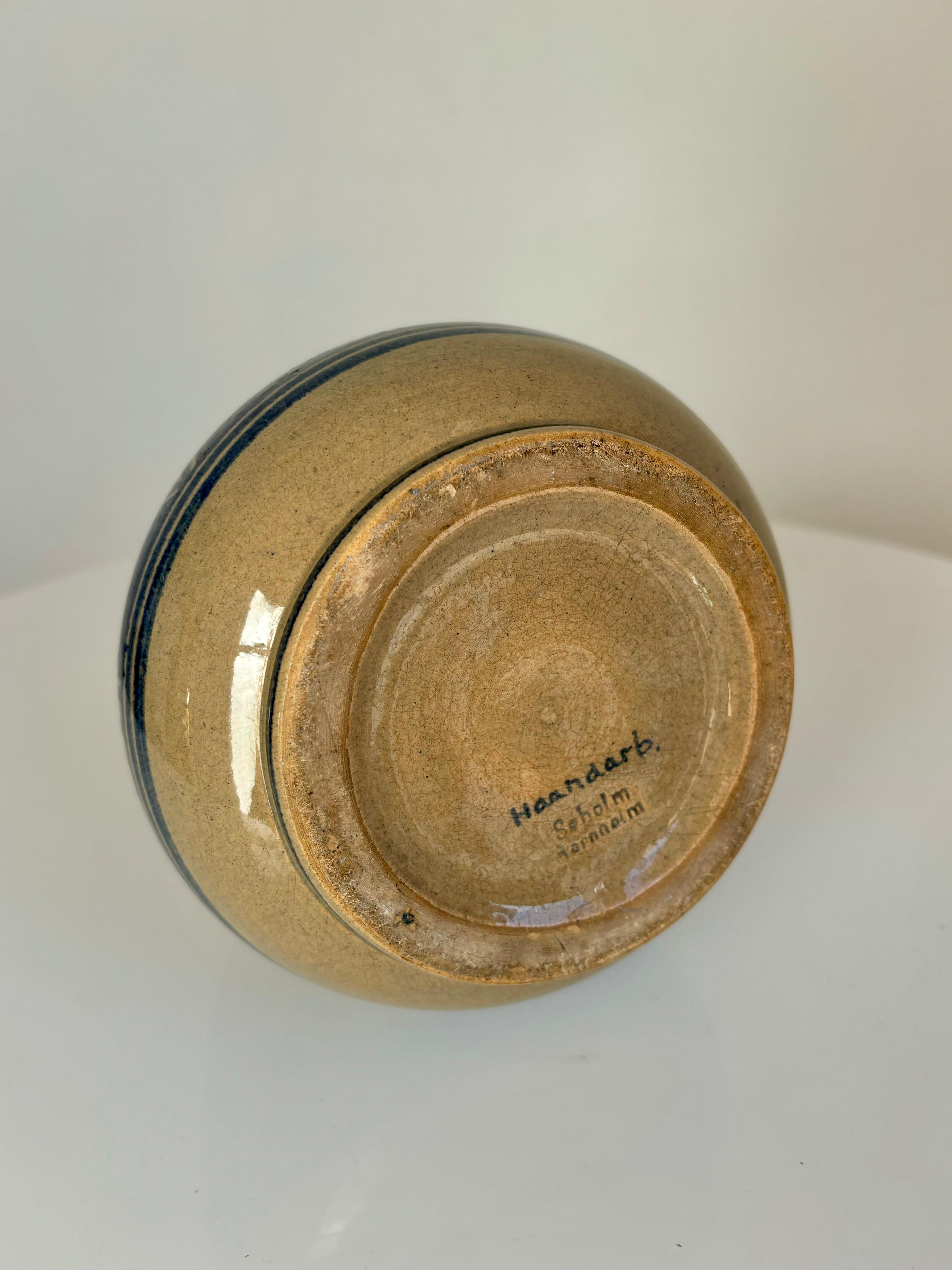 1940er Jahre Dänische blau, sandgestreifte glasierte Keramikvase, Søholm im Zustand „Gut“ im Angebot in Copenhagen, DK