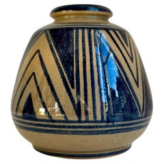1940er Jahre Dänische blau, sandgestreifte glasierte Keramikvase, Søholm