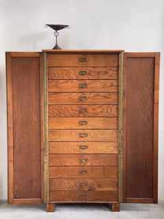 1940s chest of drawers / archive cabinet by Danish cabinet maker. Oak and brass