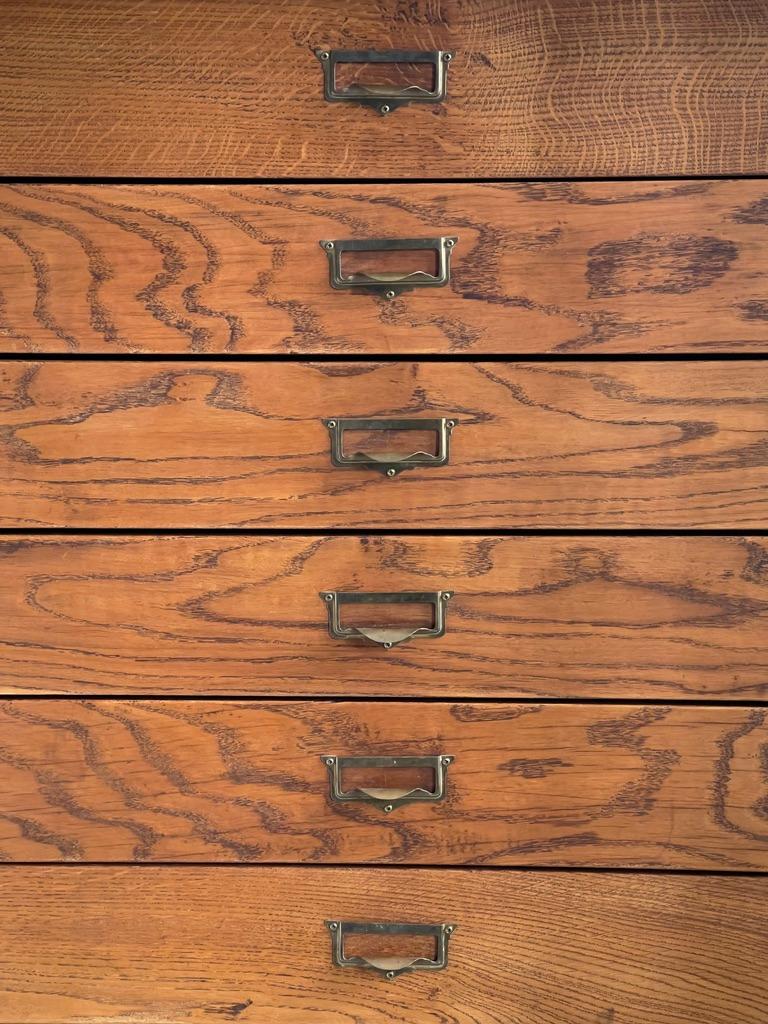 Hand-Crafted 1940 Danish cabinetmaker, archival chest in solid patinated oak and brass hinges For Sale