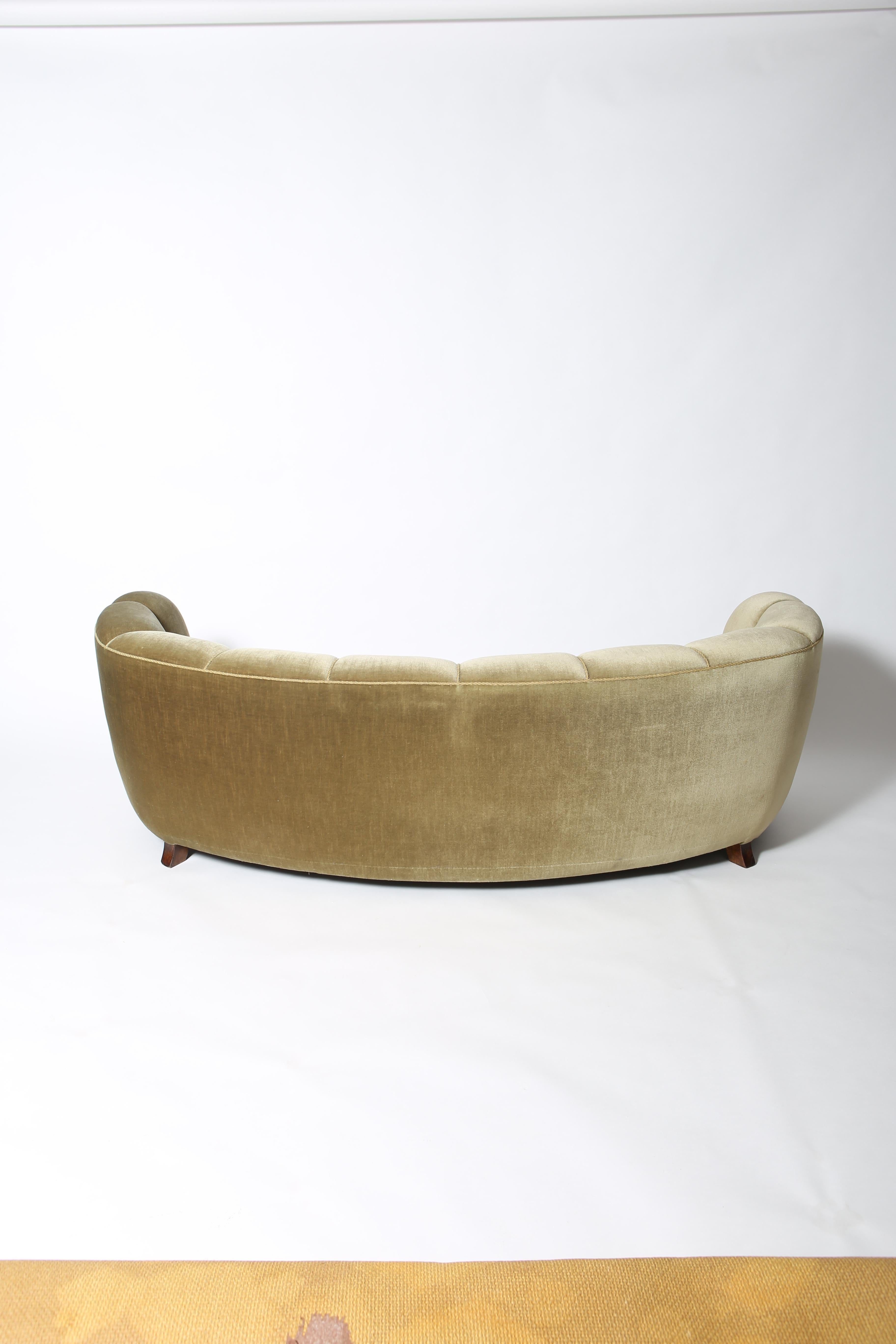1940’s Danish Cabinetmaker Curved “Banana” Sofa In Good Condition In Portland, OR